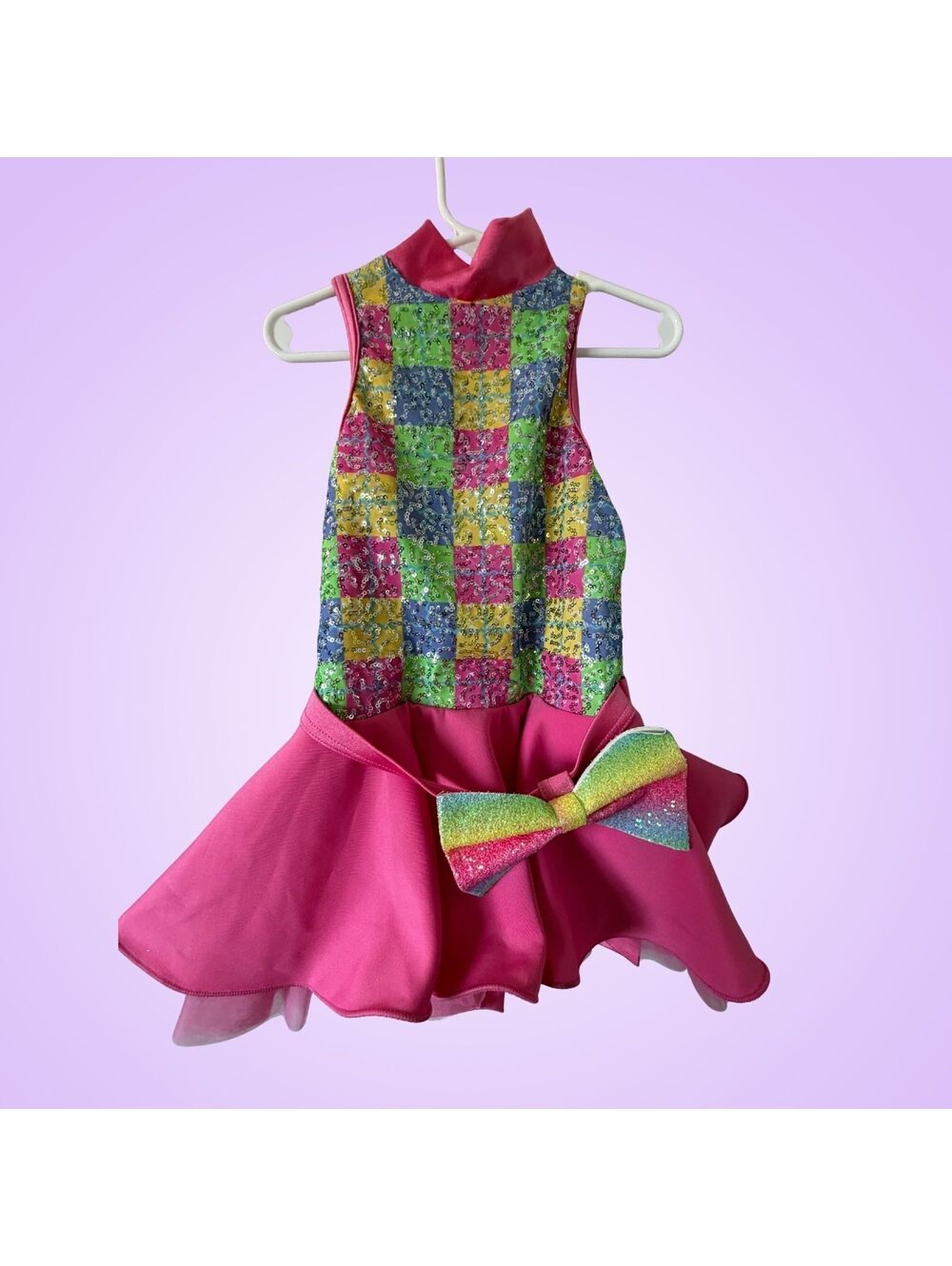 Weissman Rainbow Sequin Hot Pink High Low Dance Costume Small Child